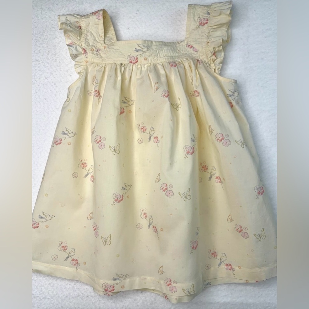 Jacadi Paris Bird Butterfly Flower Ruffled Yellow Pink Top